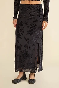 Marci Mesh Floral Velvet Burnout Maxi Skirt - Plus
