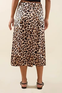 Daphne Leopard Satin Midi Skirt - Plus