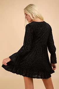 Leopard Velvet Ruffle Mini Dress