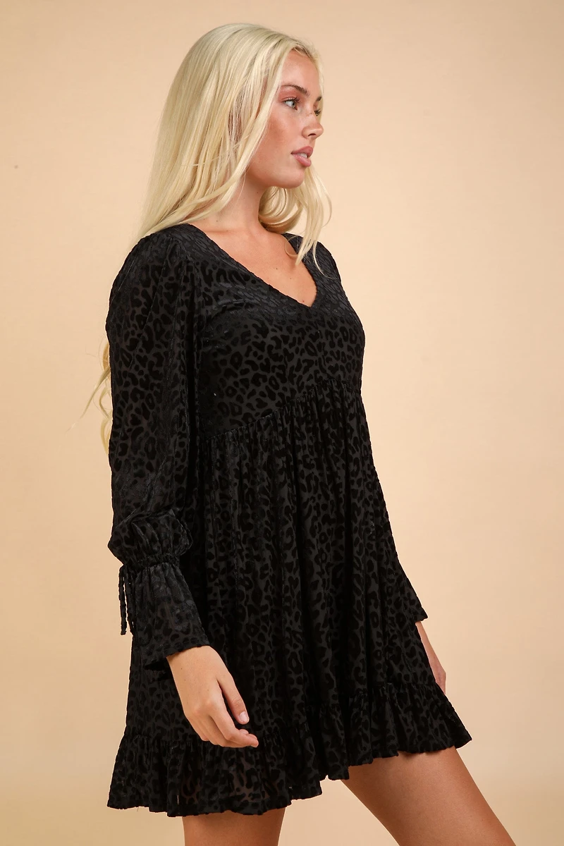 Leopard Velvet Ruffle Mini Dress