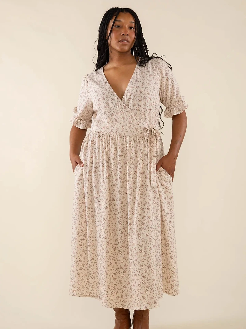 Cameron Wrap Ditsy Print Dress - Plus