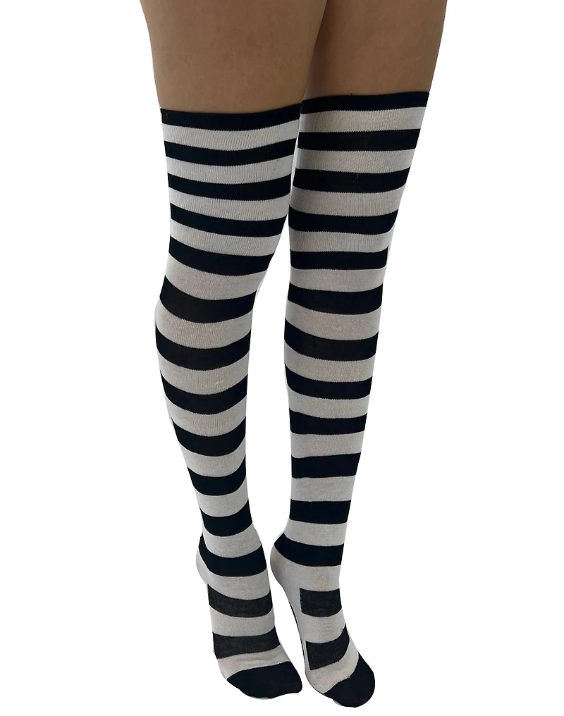 Over Knee Striped Socks with Paw Print