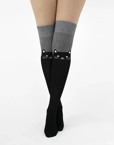 Cat Over the Knee Sock Black/Grey