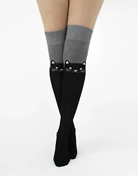 Cat Over the Knee Sock Black/Grey