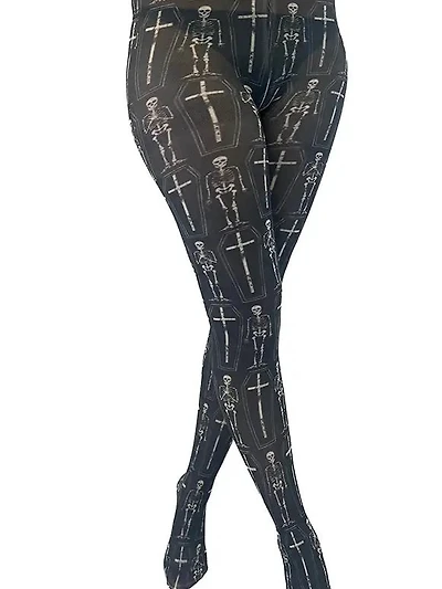 Coffin Skeletons Printed Tights Plus Size
