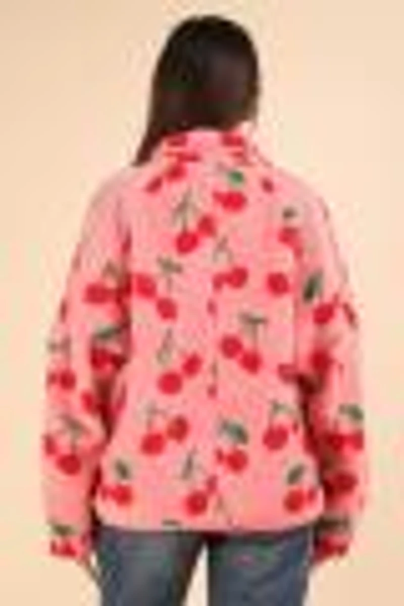 Cherry Print Sherpa Jacket