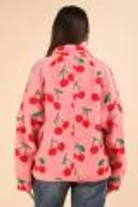 Cherry Print Sherpa Jacket