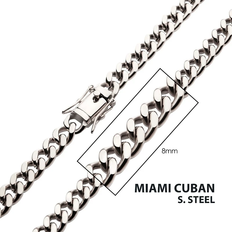 8mm Steel Miami Cuban Chain Necklace 24"