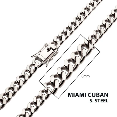 8mm Steel Miami Cuban Chain Necklace 24"