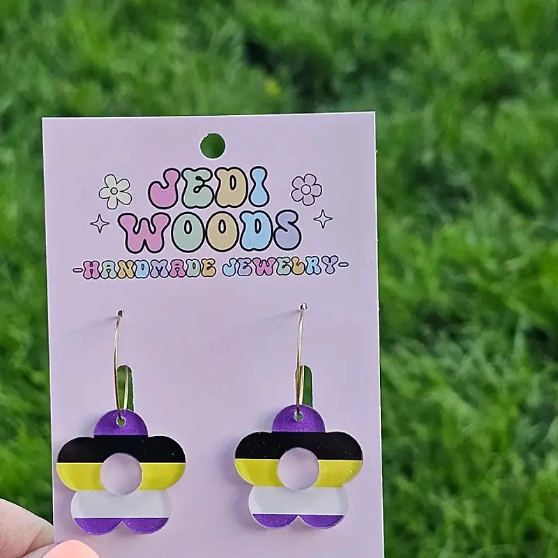 Nonbinary Pride Flag Flower Earrings