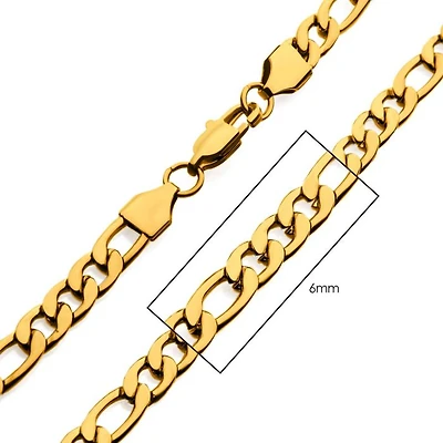 6MM 22" 18K GOLD IP FIGARO CHAIN