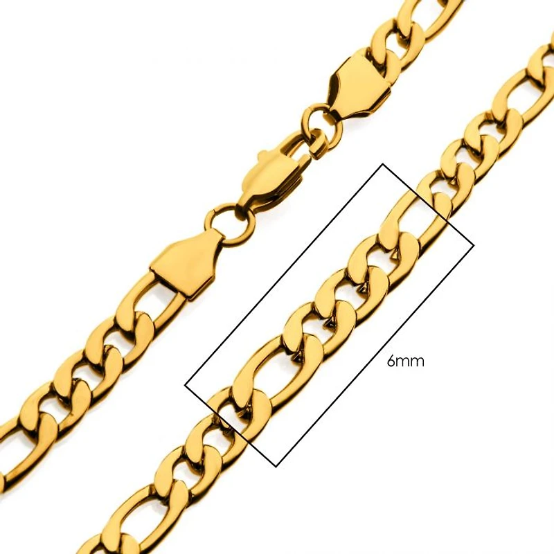 6MM 24" 18K GOLD IP FIGARO CHAIN