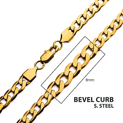 18K IP Bevel Curb Chain 8mm 22In