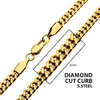 6mm 18Kt Gold IP Diamond Cut Curb Chain 24"