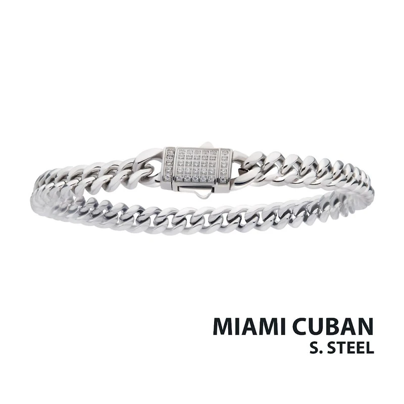 Steel Cuban Chain W/ CZ Clasp 6mm x 8"