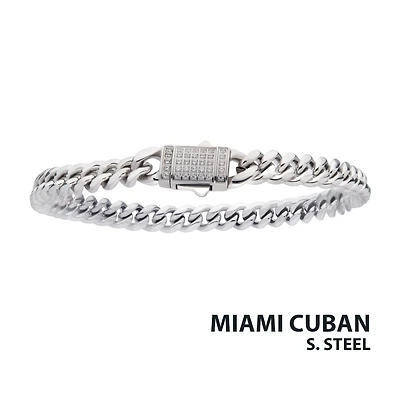 Steel Cuban Chain W/ CZ Clasp 6mm x 8"