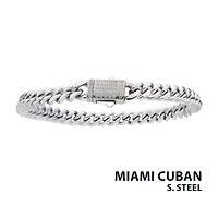 Steel Cuban Chain W/ CZ Clasp 6mm x 8"