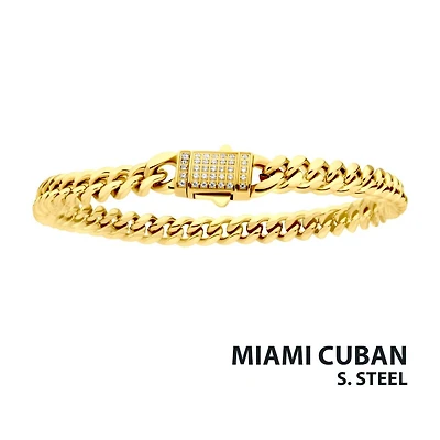 18Kt Gold Ip Miami Cuban Chain Bracelet Cz Clasp