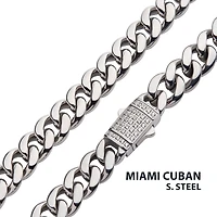 8mm Steel Cuban Chain CZ Clasp 22"