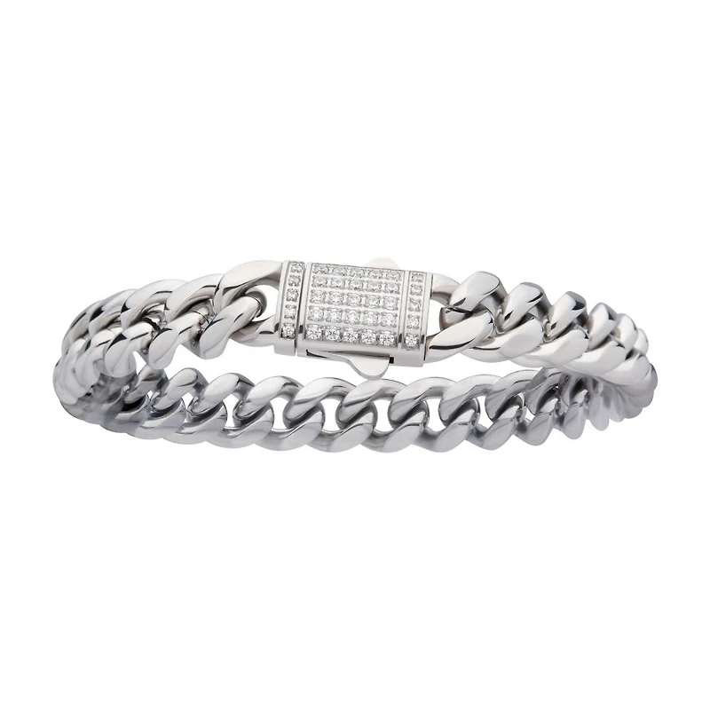 10mm Steel Chain Bracelet With CNC Precision Set CZ 8.5"