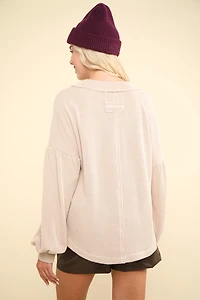 Oversized Long Sleeve V Neck Top Plus