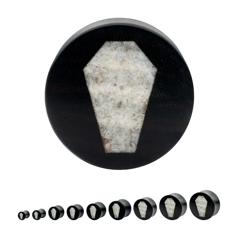 Coffin Quartz Inlay Black Wood Plug 0g - 7/8