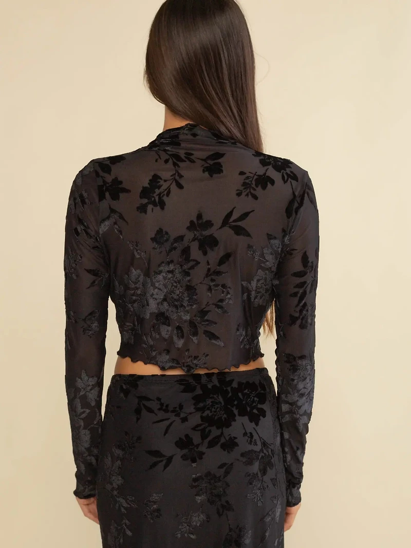 Marci Mesh Floral Velvet Burnout Mock Neck Top - Plus