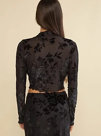 Marci Mesh Floral Velvet Burnout Mock Neck Top - Plus