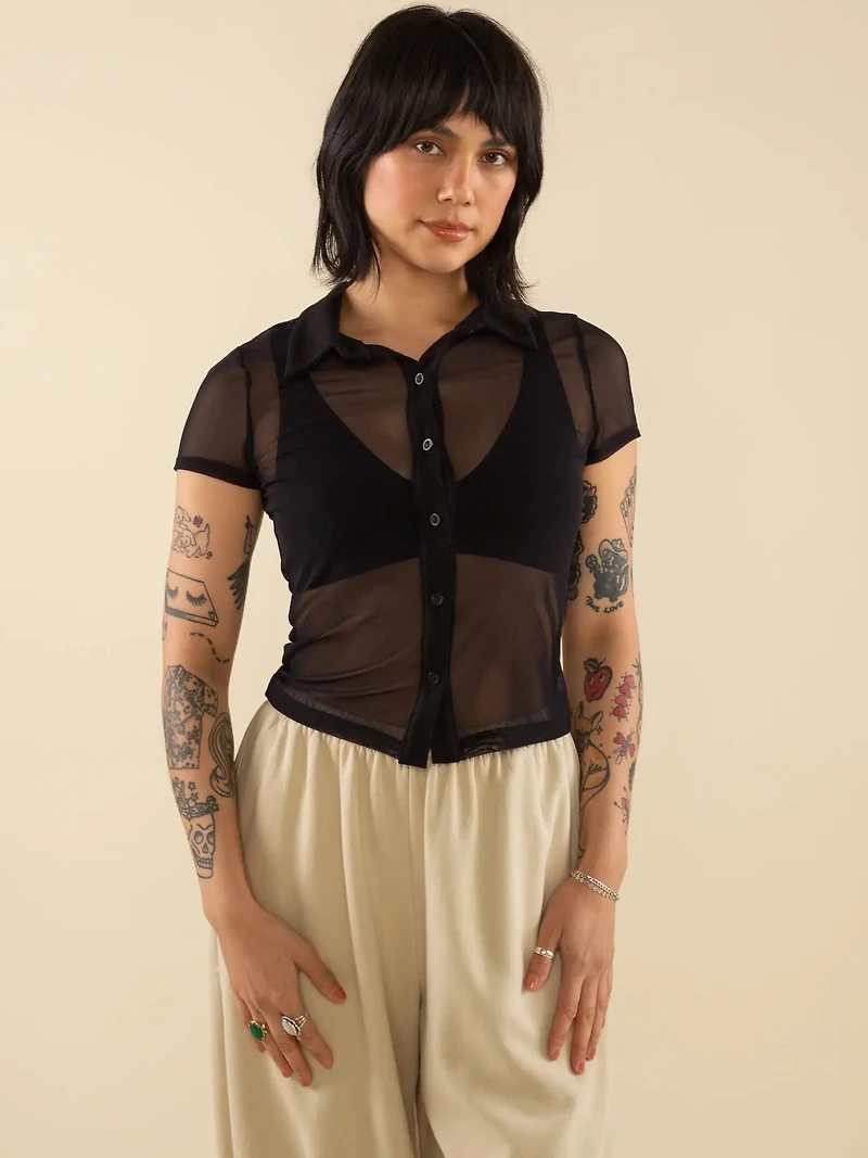 Britt Mesh Short Sleeve Button Down - Plus