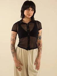 Britt Mesh Short Sleeve Button Down - Plus