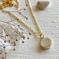 Tenerife Shimmer White Druzy Pendant Necklace
