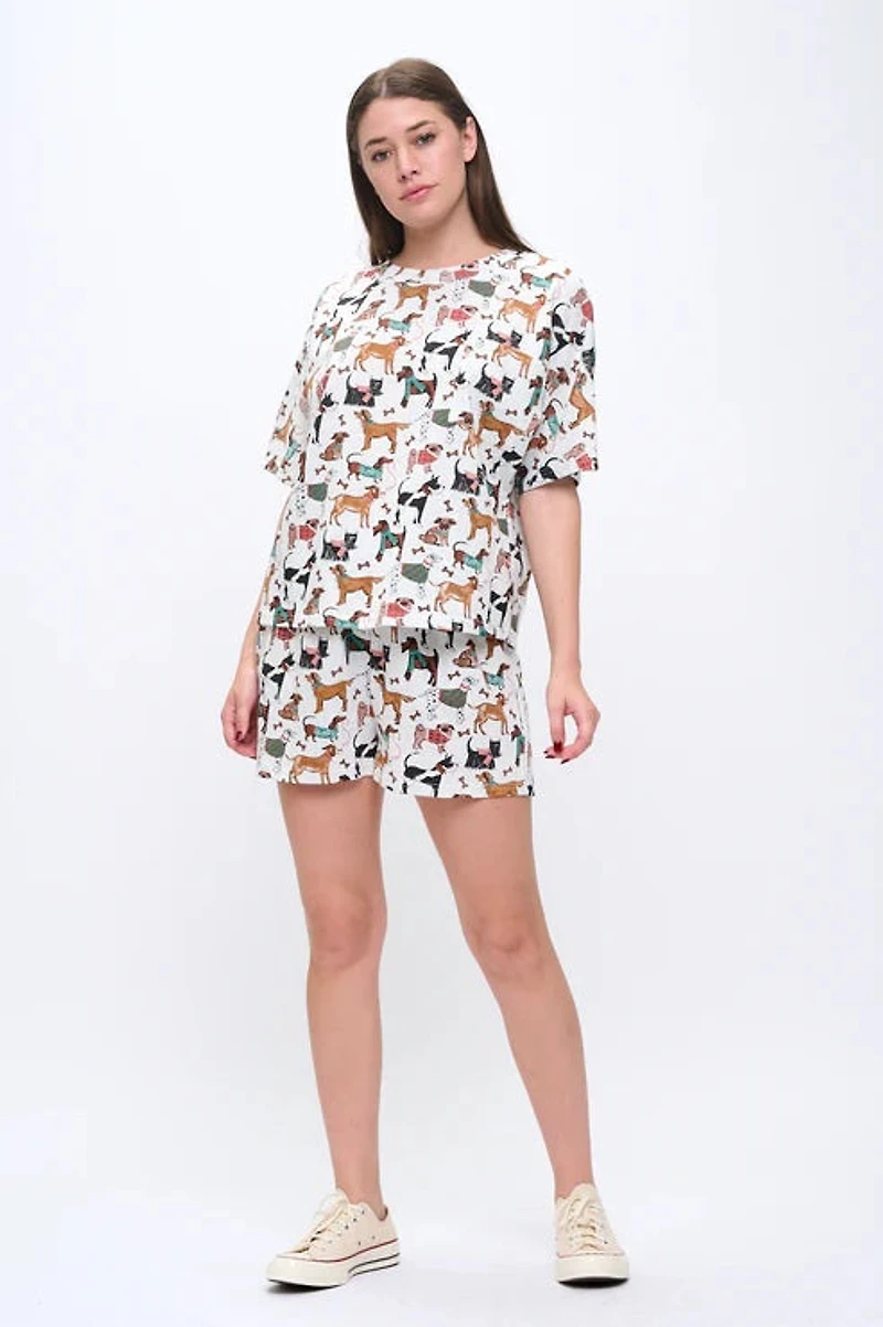 Holiday Dogs Print Relaxed Fit Shorts