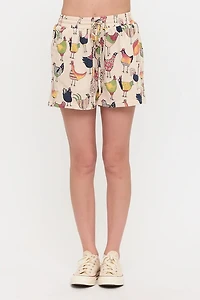 Colourful Rooster Print Shorts
