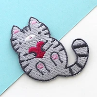 Grey Tabby Cat Embroidered Iron On Patch