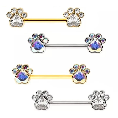 Paw Bezel Gems Nipple Barbell