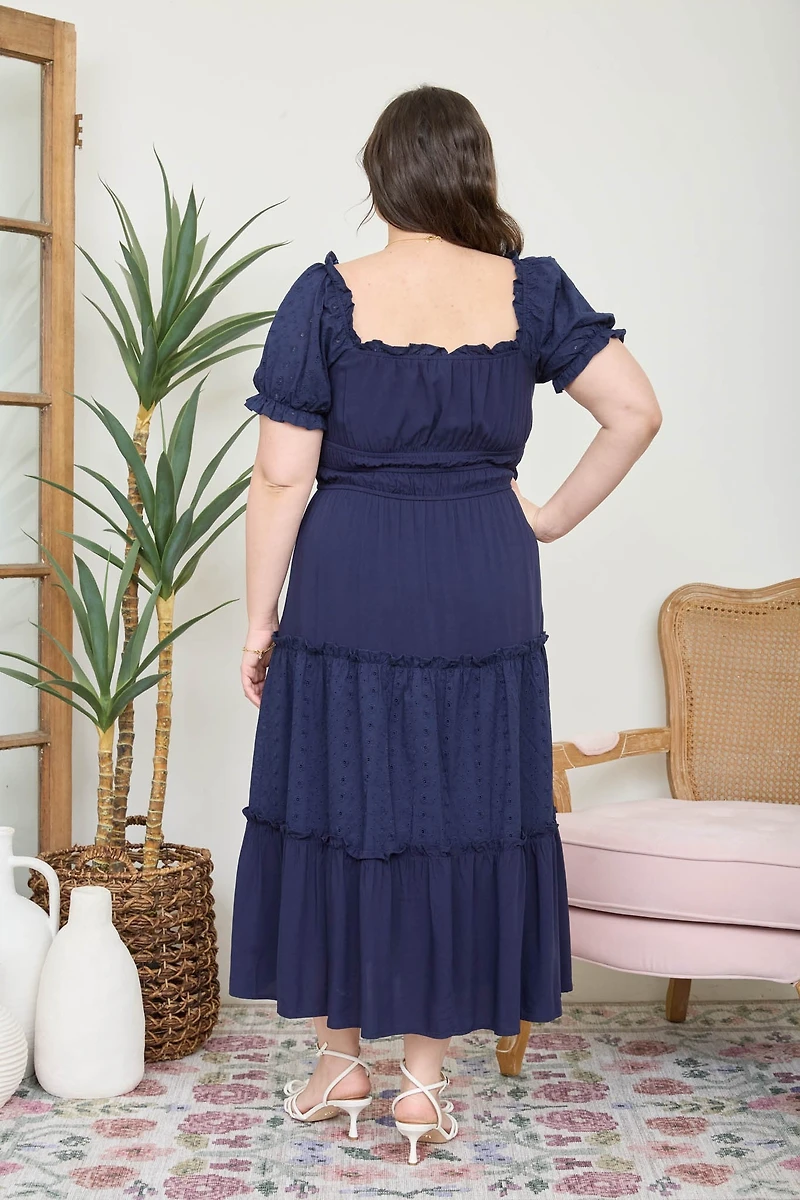 Plus Contrast Pattern Front Tie Tiered Midi Dress