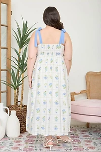 Plus Floral Tile Pattern Tie Strap Midi Dress