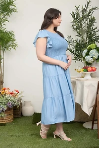 Plus Smocked Tiered Midi Dress