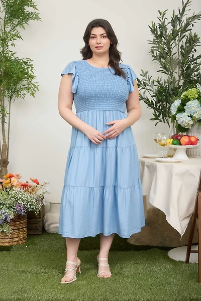 Plus Smocked Tiered Midi Dress