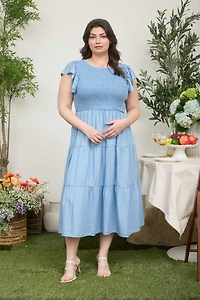 Plus Smocked Tiered Midi Dress