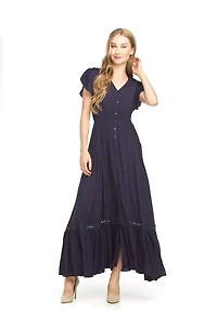 Solid Lace Inset Maxi Dress Navy