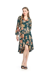Floral Print Crepe High Low Wrap Dress