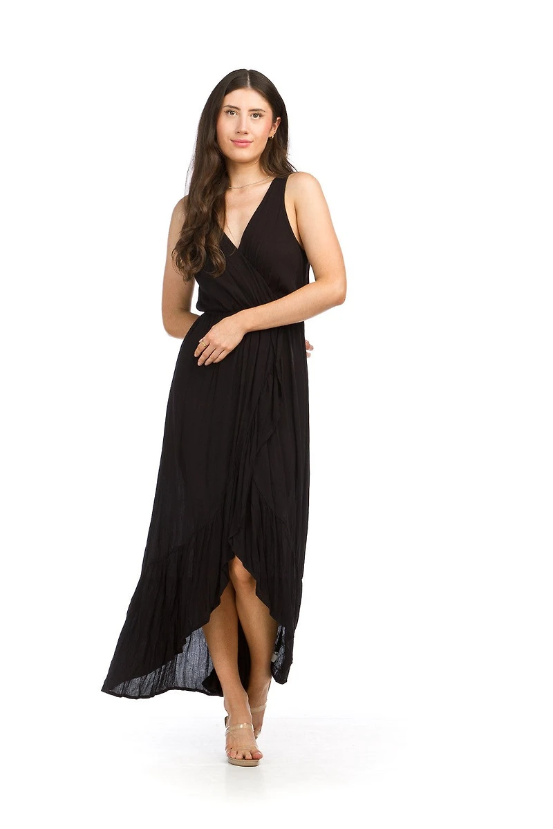 Crinkle Ruffle Trim Maxi Dress