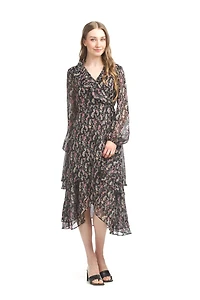Floral Long Sleeve Wrap Dress