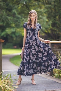 Short Sleeve Maxi Dress With Lace Border