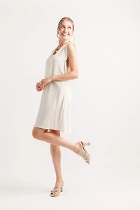 Linen Blend Ruffle Sleeve Dress