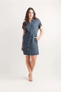 Collared Shirt Dress With Pockets