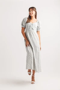 Gimgham Puff Sleeve Dress