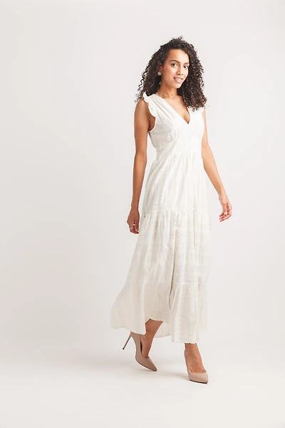 Metallic Printed V Neck Maxi Dress