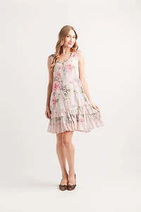 Floral Crinkle Ruffle Hem Dress